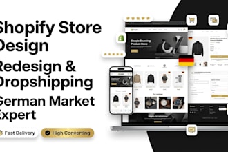 design shopify store shopify website redesign shopify german dropshipping store