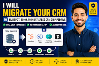migrate CRM automation, salesforce  to hubspot zoho, monday sales CRM  pipedrive