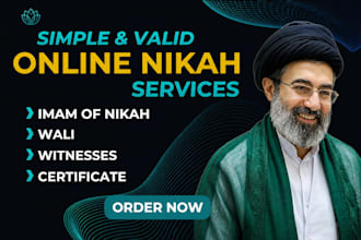 officiate your online nikah ceremony as imam with witnesses wali and certificate