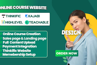 create thinkific, kajabi, teachable, podia online course websites, lms course