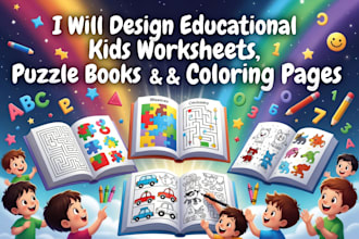 design educational activity worksheet, puzzle book and colouring page for kids