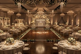 design 3d wedding décor, event hall, indoor and outdoor venue with render