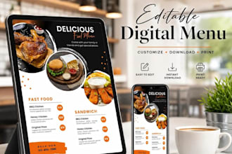 design restaurant menu, food flyer, canva template editable modern menu