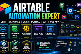 do airtable automation crm, airtable database, client portal, softr webapp