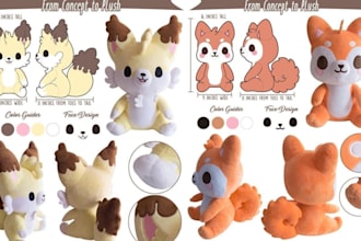 design custom plush reference sheet tech pack stuffed animal toy and ych concept