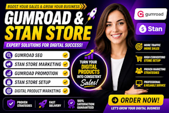 do gumroad SEO and promotion, stan store setup and marketing for digital product