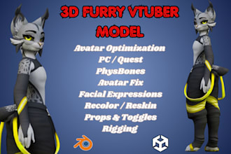 create custom 3d furry model, vrchat avatar, furry nsfw vtuber rigging