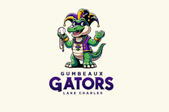 design character mascot alligator mardi gras themed logo