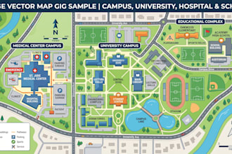 design 2d 3d vector map and site plan for campus, school, university, hospitals