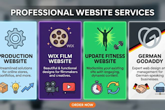 setup production website wix film website update fitness website german godaddy