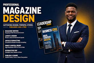 design a professional magazine layout and cover design
