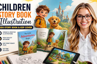 design children story book illustration, kids story book and KDP book cover