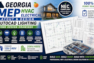 provide georgia mep hvac electrical layout autocad lighting home design drawings