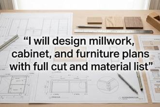 design millwork, cabinet, and furniture plans with full cut and material list