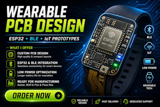 design wearable pcb with ble, esp32, iot for smart device, watch glass prototype