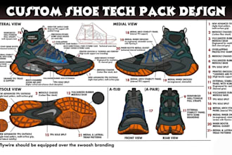 create detailed shoe tech packs for footwear, sneakers and shoe manufacturing
