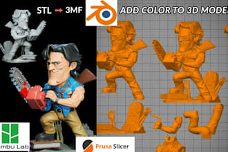 add color to 3d model, convert stl to multicolor 3mf, split part for bambu
