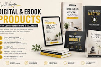 design ebook cover, workbook and 3d ebook mockup
