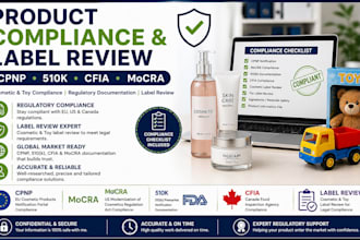 handle cpnp, 510k, cfia compliance and cosmetic or toy label review, mocra
