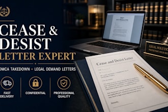 draft professional cease and desist letter, dmca takedown, legal demand letter