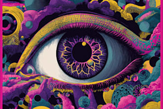 create a unique psychedelic surrealistic illustration for album cover