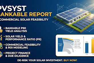 provide pvsyst bankable report, solar yield analysis and pv design PR p90
