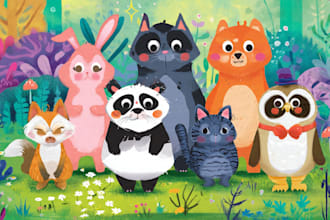 illustrate animals in a cute cartoon style