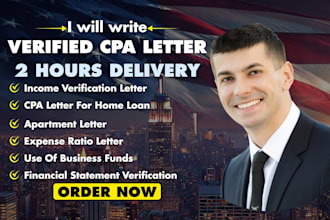 write verified US CPA letter, comfort letter, income letter expense ratio letter