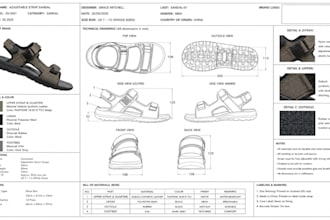 design sneakers, slides, sandals and footwear tech packs for production