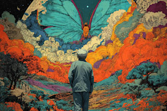 create a unique psychedelic surrealistic illustration for album cover
