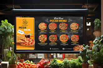 design animated or static digital menu board, restaurant menu, tv screen menu