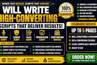 write professional webinar, comedy, sales, and presentation scripts
