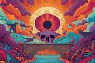 create a unique psychedelic surrealistic illustration for album cover