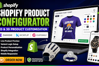 create shopify 2d 3d product configurator using zakkeke kickflip customily