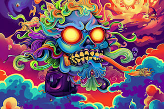 create a custom illustration psychedelic trippy logo design
