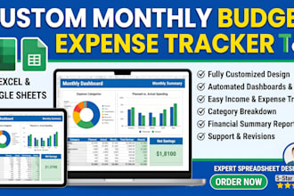 create a custom monthly budget planner, expense tracker in excel or google sheet