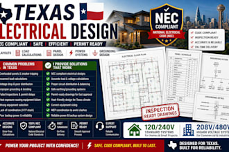 design texas nec compliant elec layout load calc panel and power system drawings