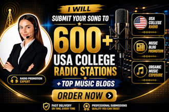 promote your song to active 600 USA, UK, canada college radio stations