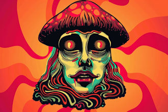 do modern line art trippy psychedelic style logo design