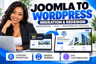 migrate joomla to wordpress website, redesign wordpress website development divi