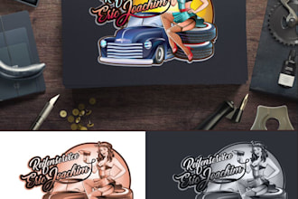 create unique pin up girl for classic car workshop logo