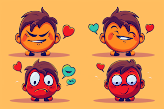 draw simple cute 2d vector cartoon in multiple emotions