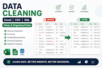 data cleaning and analysis in excel, sql or CSV files