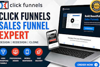 build clickfunnels landing page, sales funnel website in click funnel