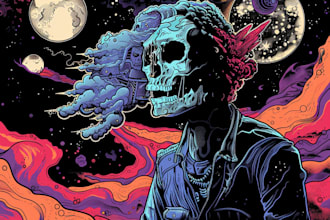 draw trippy psychedelic album cover or tshirt illustration