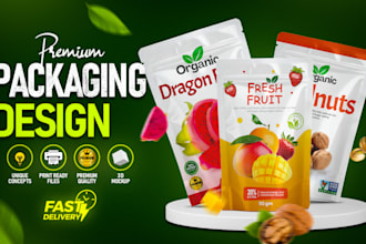 design modern pouch packaging and label with 3d mockup