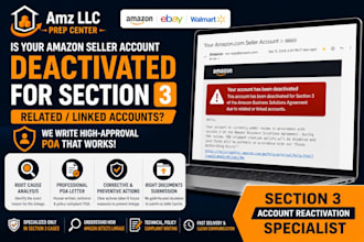 reactivate your amazon seller account suspended for section 3 related acc