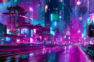 draw illustration of futuristic cyberpunk city