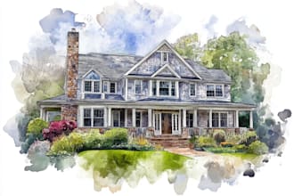 hand draw architectural home building portrait