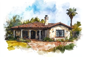 watercolor house portrait or city space illustration